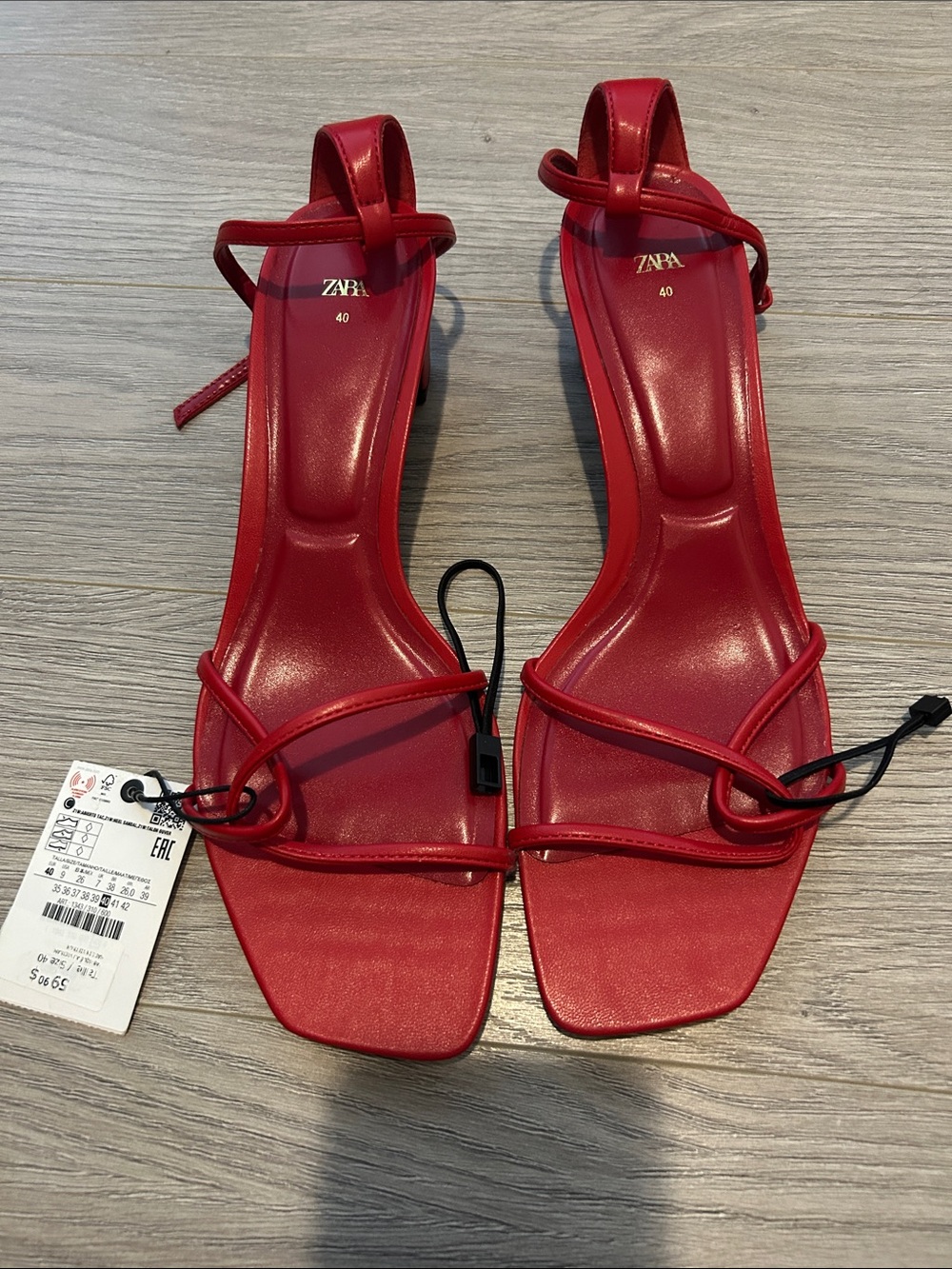 Zara Red Minimalist Strappy Square-Toe Sandals